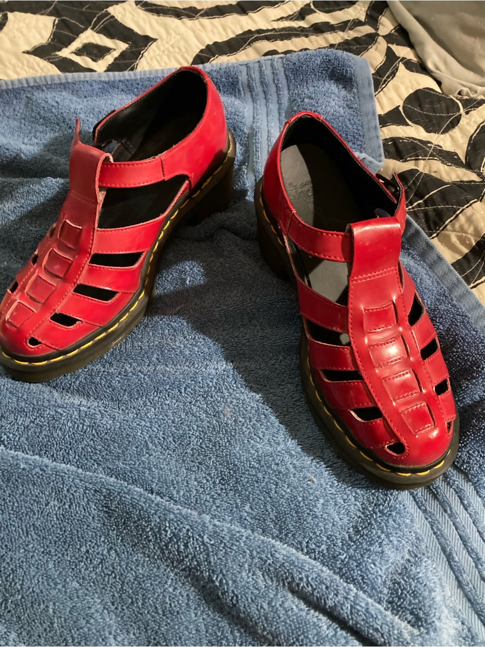 Dr. Martens Women's Red Leather Fisherman Wedge Sandals - Picture 2 of 4